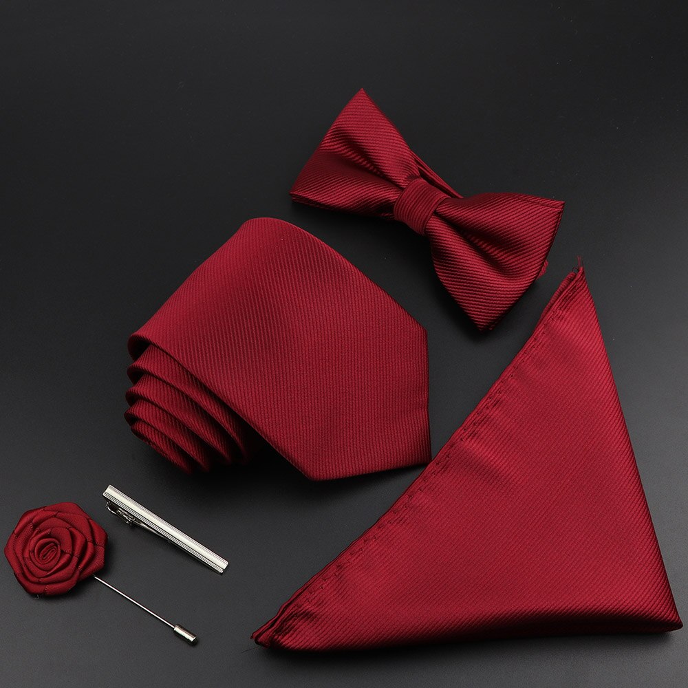 Enfärgad siden herr slips set polyester jacquard vävd slips fluga kostym vintage röd blå för brudgummen företag bröllopsfest