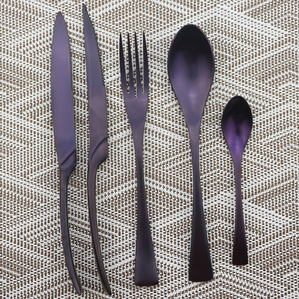 Paars Restaurant Herbruikbare Servies Set Metalen Bestek Set Rvs Keuken Servies Mes Vork Lepel Set: 5pcs b