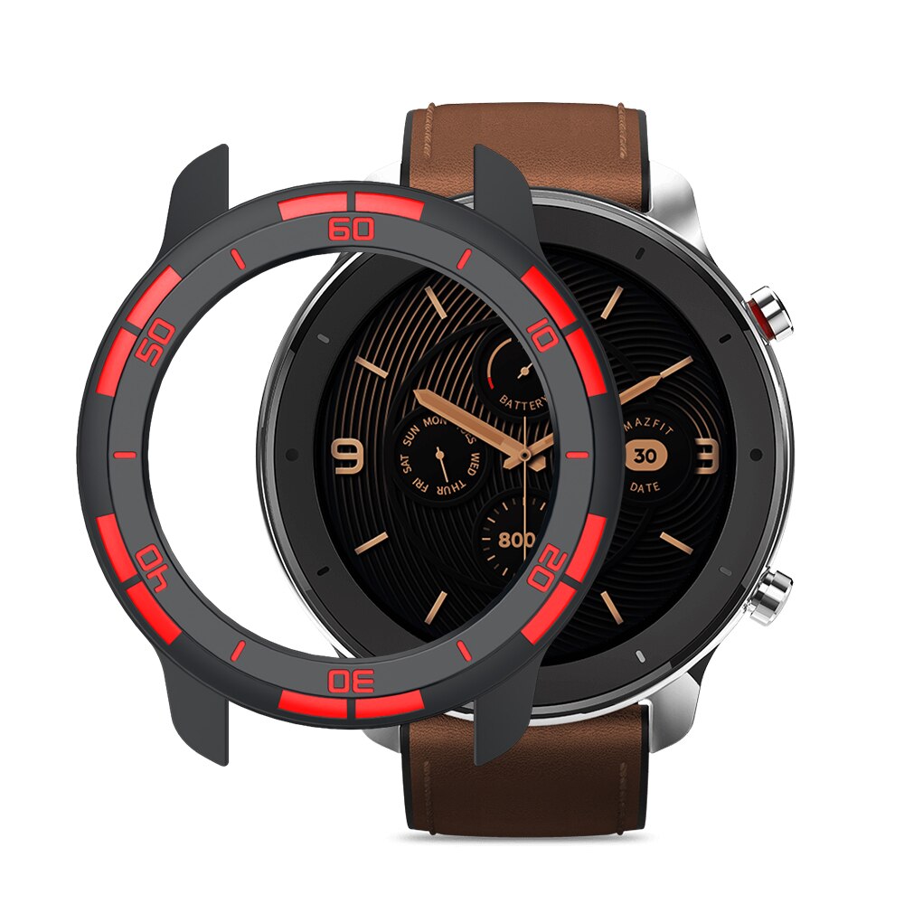 nouvelle couverture de montre pour Huami AMAZFIT GTR 47mm montre housse coque cadre protecteur: TPU Black Red