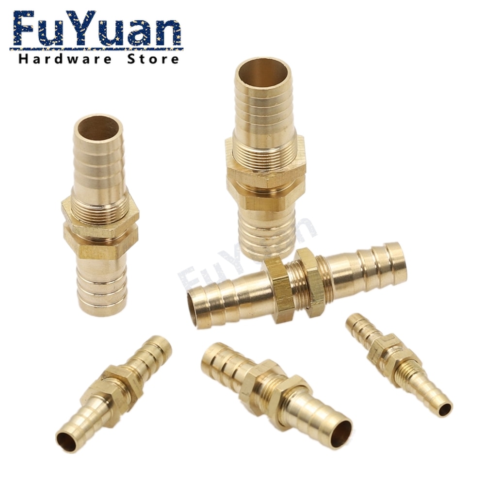 Raccord de Tube barbelé en laiton pour cloison 6/810/12/14/16/19mm, adaptateur de connecteur de coupleur de Tube barbelé pour carburant, gaz, eau, cuivre, 1 pièce