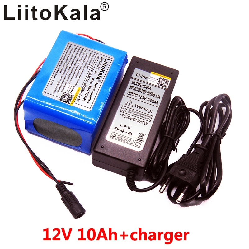 LiitoKala Large capacity 12 V 10Ah 18650 lithium Rechargeable battery 12v 10000 mAh with BMS for 75W LED lamp Xenon ues