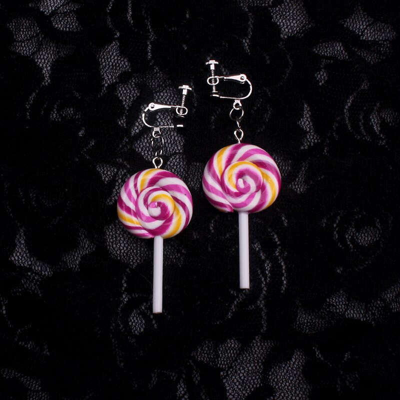 cute lollipop clip on earrings women novelty childhood sucker sugarplum sweetmeat clip earring without piercing