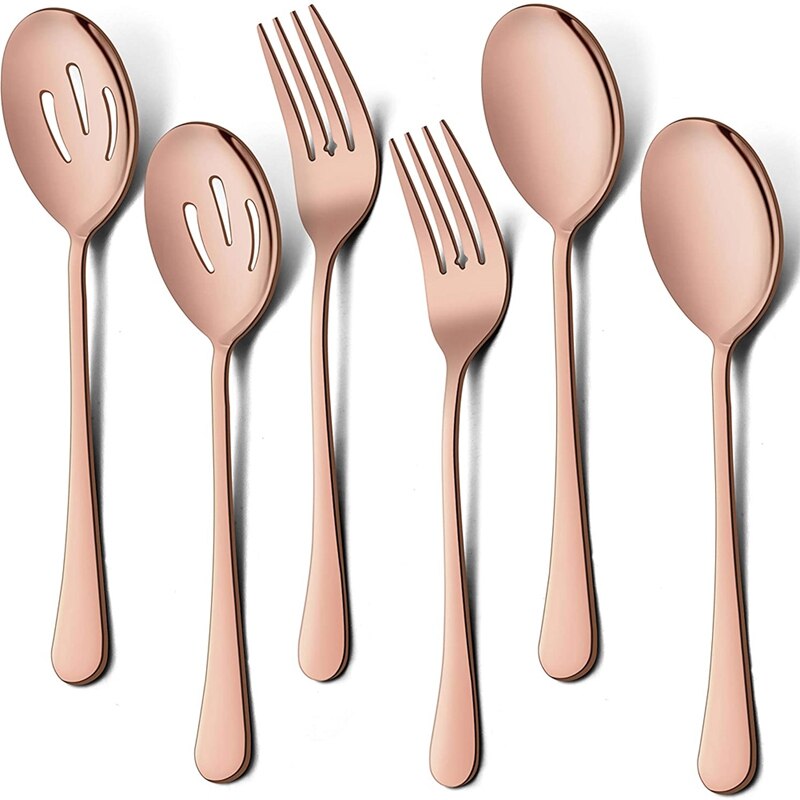 Serving Stainless Steel Buffet Catering Party Banquet Serving Spoons Forks Set Serving Spoons and Forks Set: rose gold