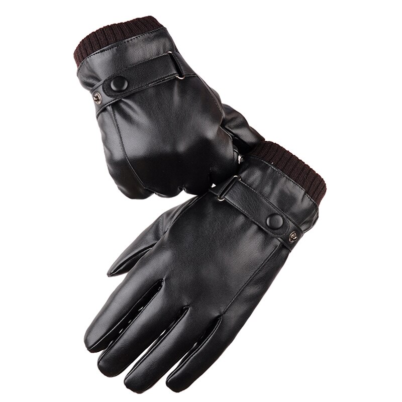 Guantes de cuero para hombre, resistentes al viento y a la pantalla táctil, para invierno y otoño, conducción de abrigo, color negro