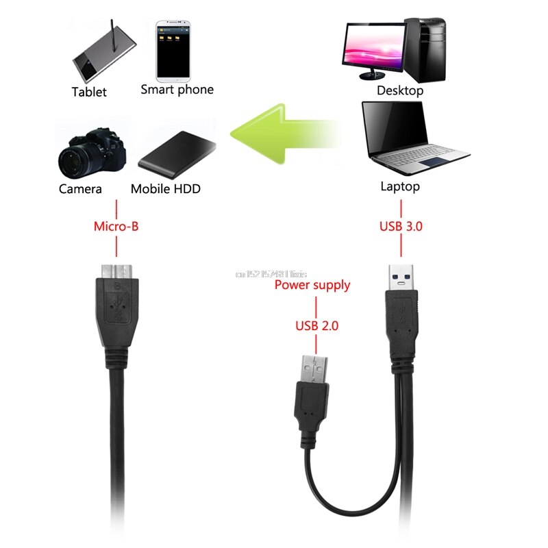 Usb 3.0 dual power y shape 2 x type a - micro b kaapeli ulkoinen kiintolevylevy