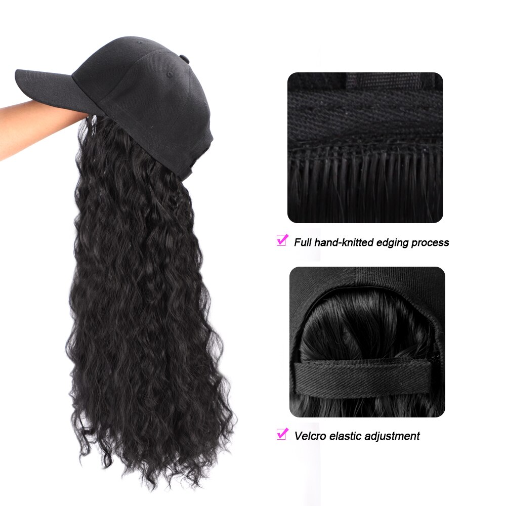 MODERN QUEEN Baseball Cap Hair Wig Long Synthetic Straight cap Hair Wigs Naturally Connect Synthetic Hat Wig Adjustable for Girl: 1B/30HL
