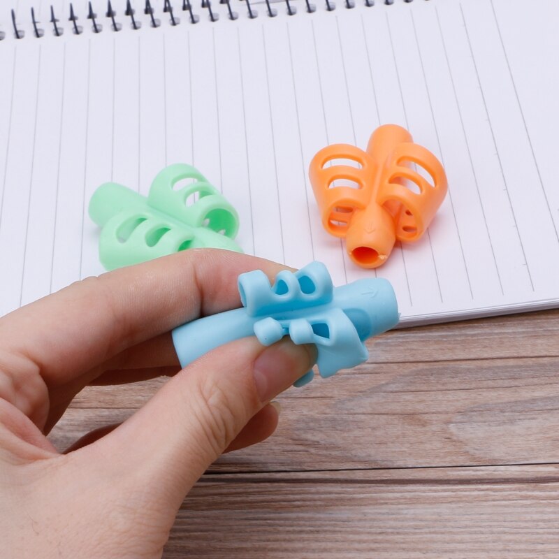 3Pcs Two-Finger Grip Silicone Baby Pencil Holder Learn Writing Tools Pen