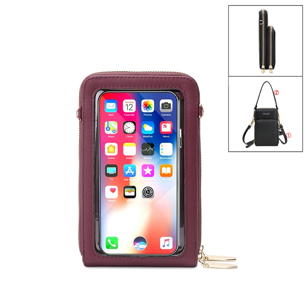 Bandoleras de piel sintética para mujer, de gran capacidad bolso cruzado, multifuncional, para teléfono: Style-3 Wine red