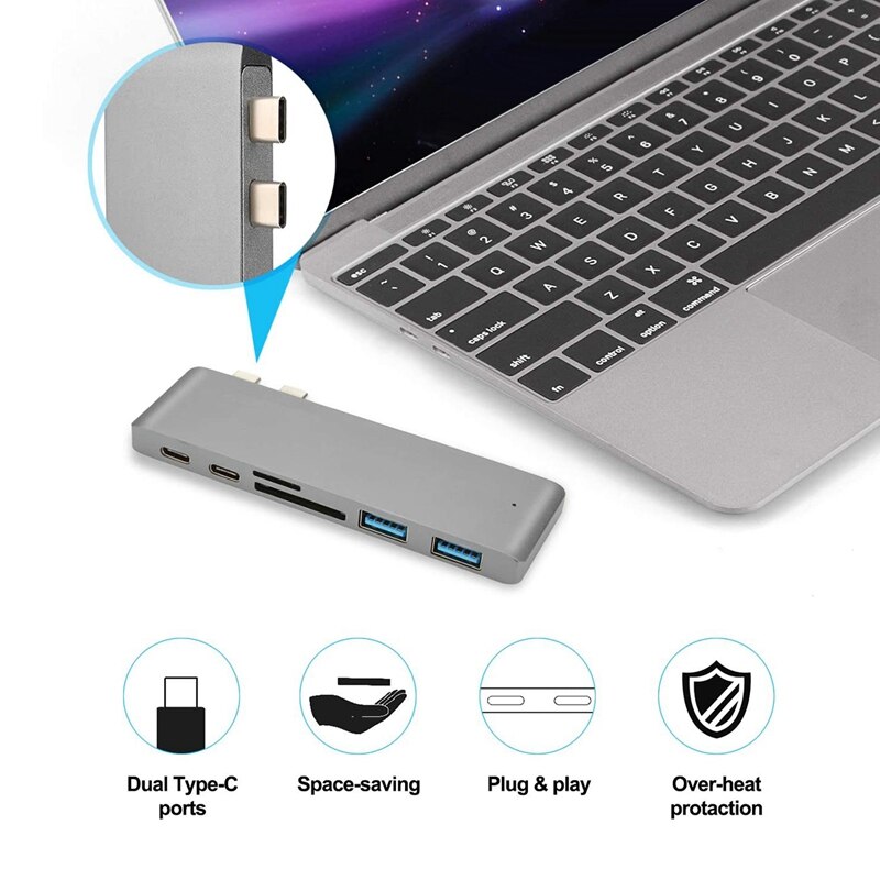 6 in 1 Typ-C USB-C Hub Adapter Dual USB 3,0 Hafen Blitz 3 für Profi
