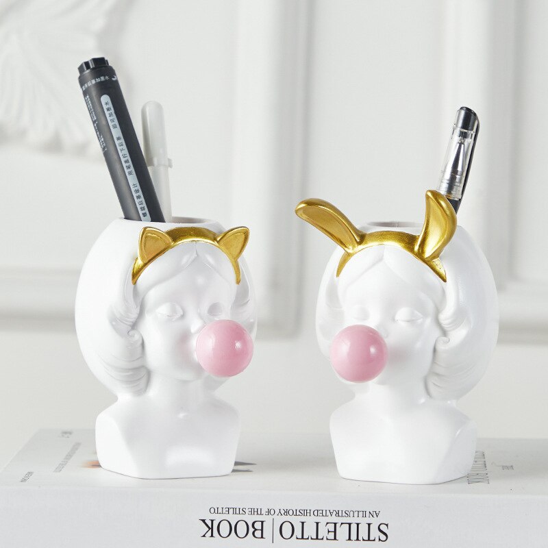 Nordic Witte Bloempot Decoratie Huishoudelijke Bloemstuk Hars Creatieve Meubels Woonkamer Portret Meisje Bloempot