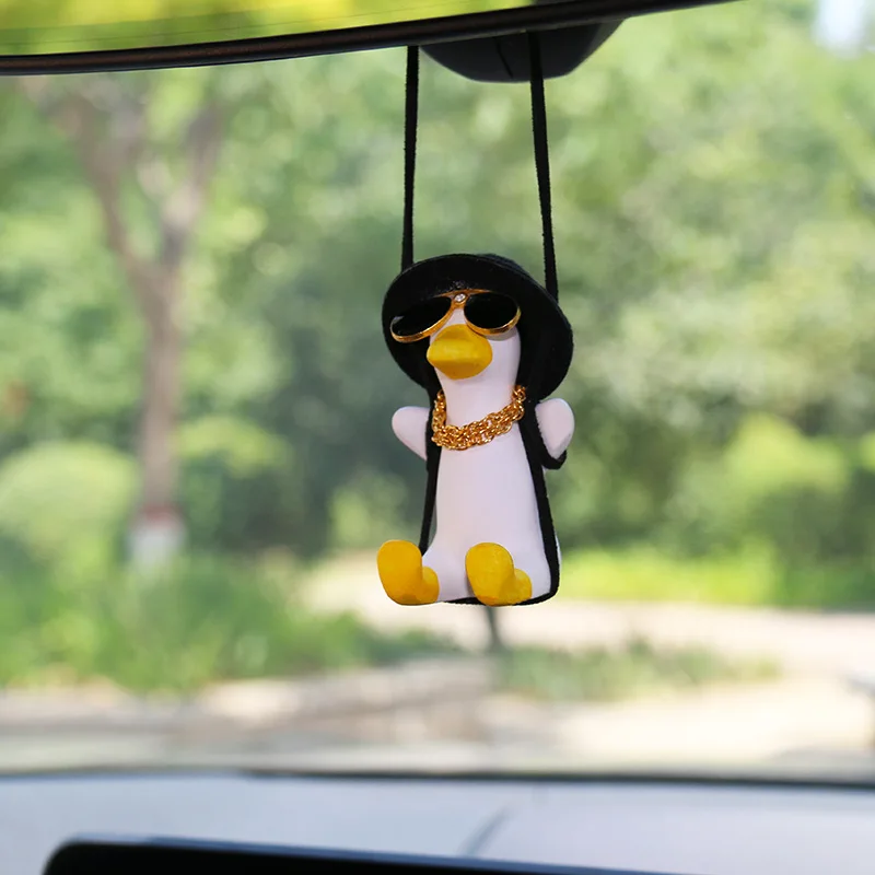 Cute Swinging Duck Car Pendant Auto Rearview Mirror Hanging Ornament Interior Decoration Accessories Swing Duck Laryard Keychain: Brown