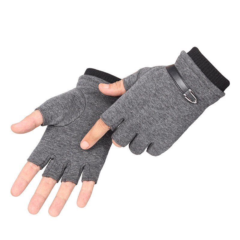 Mænd vinterhandsker fleece varm strækning halv finger handsker unisex fingerløse vanter udendørs cykel kørsel sort herre handsker