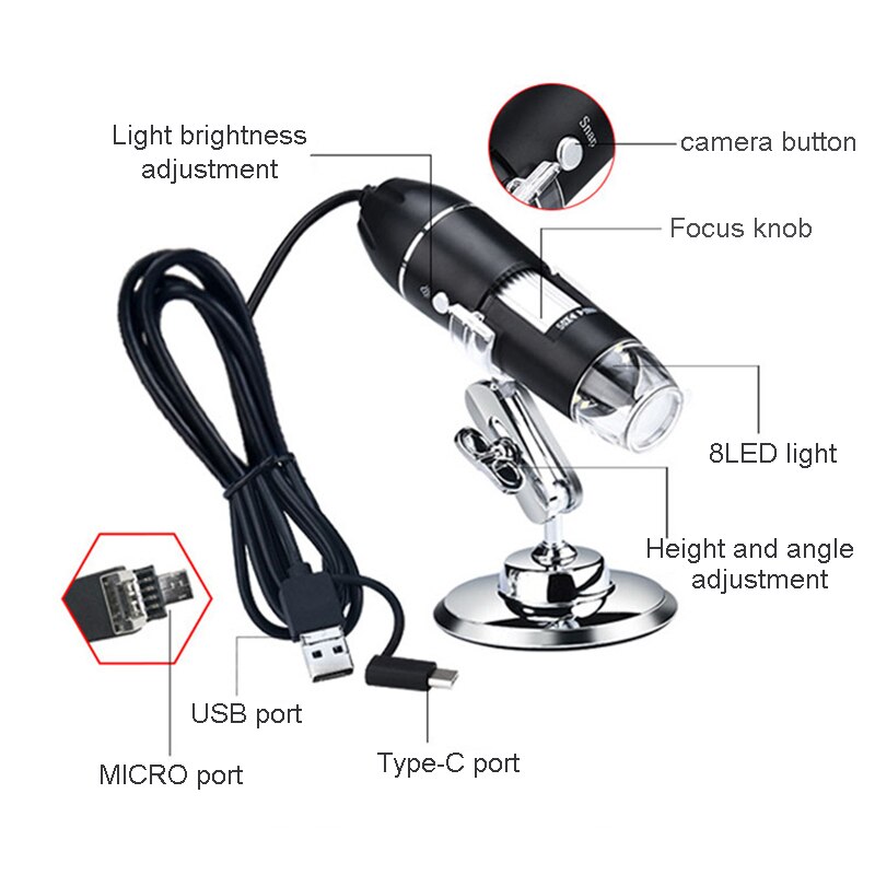 Adiwo Microscope Numérique Portable 500x - Loupe Écran IPS 2.0'' 8 LED Rechargeable Pour Enfants Et Adultes