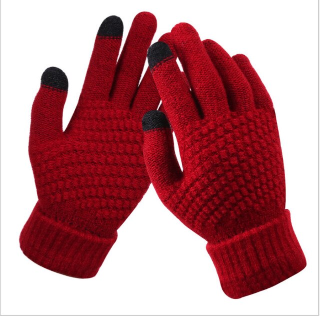 Guantes cálidos de invierno para pantalla táctil para hombre y mujer, de Cachemira fría, lana gruesa, de punto, para dedo completo, de Año: Red