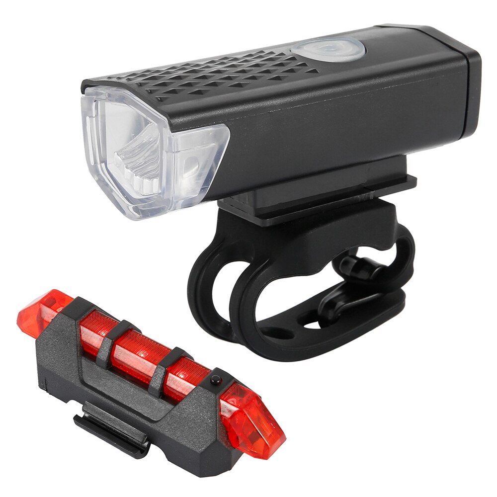 2Pcs Fietsverlichting Usb Oplaadbare 300 Lumen Fiets Led Koplamp + Achter Achterlicht Fiets Zaklamp Waarschuwingslichten: Default Title