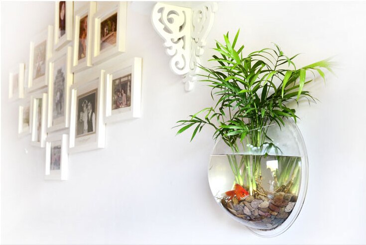 295*140mm Transparent Acrylic Fish Tank Wall Hanging Fish Bowl