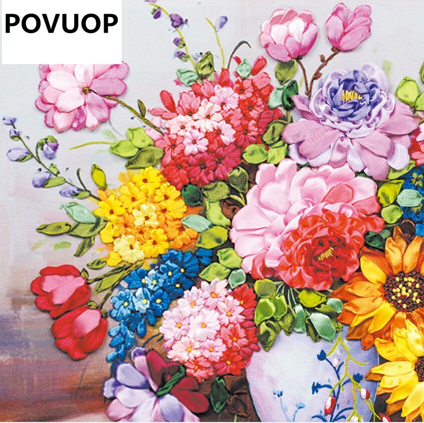 POVUOP aankomst lint borduren 60X50 CM mode schilderijen 3d print cross driedimensionale borduurwerk