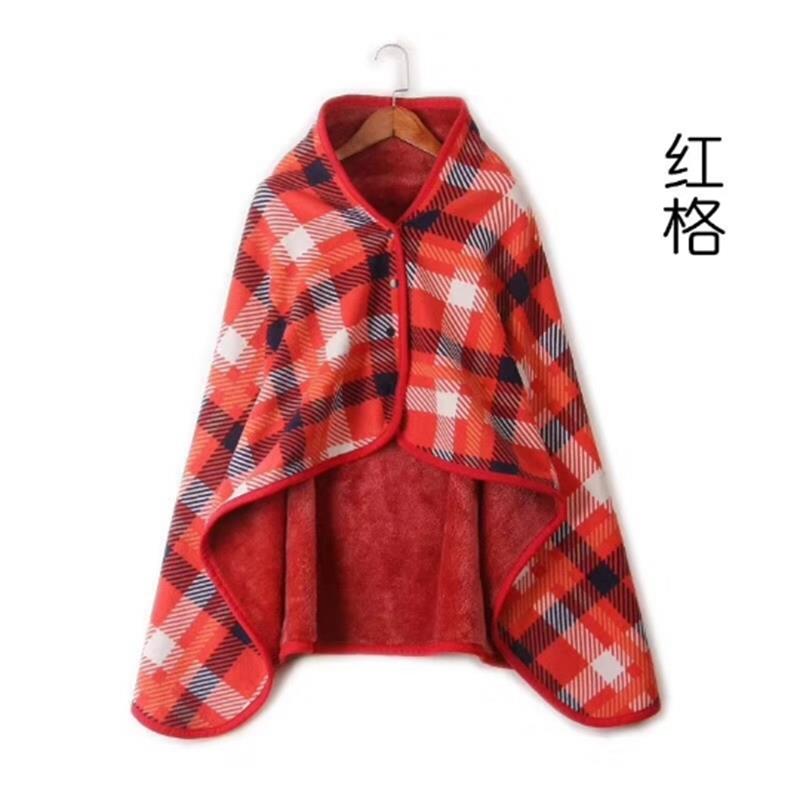 Manta polar de franela a cuadros para el hogar y la Oficina, chal cálido para perezosos, con botón, de la rodilla para piernas, toalla tejida, poncho: Red plaid