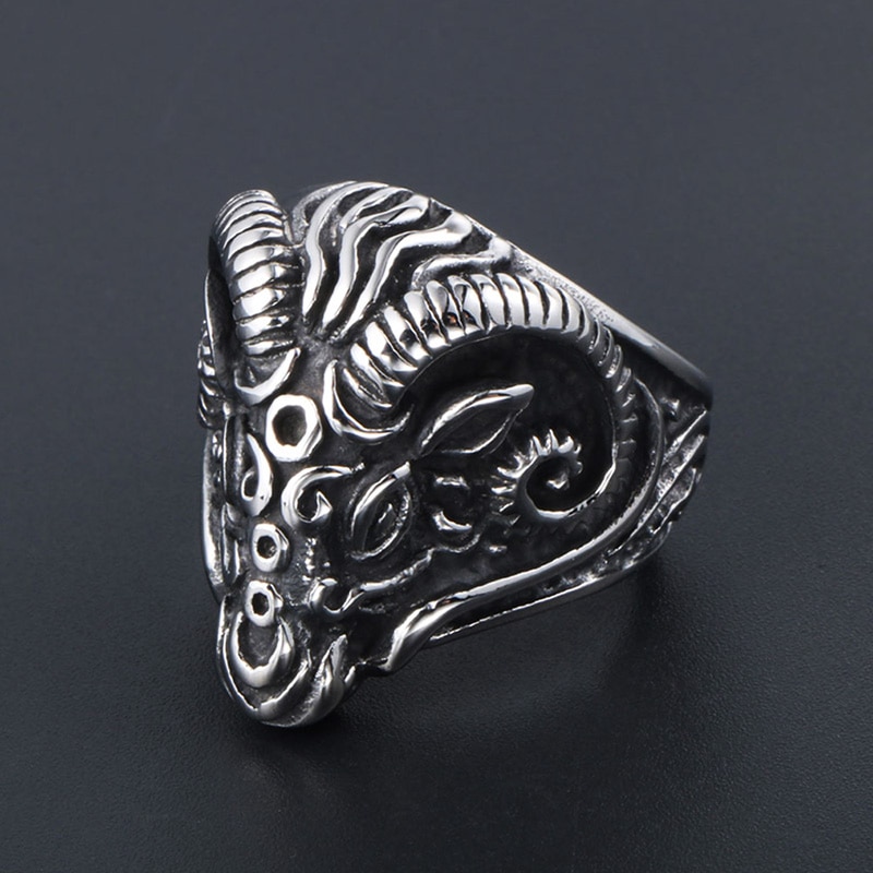 Vintage Gothic Schapen Geit Hoofd Ring Voor Mannen Cool Heavy Metal Animal Rvs Ring Mode Mannelijke Punk Biker Ringen sieraden