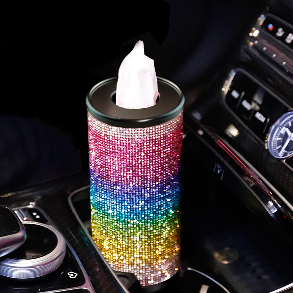 1pc regnbue bil vev boks rhinestone holdbar Tusenfryd bowknot dekor vev holder til auto kopp holder diy: Svart