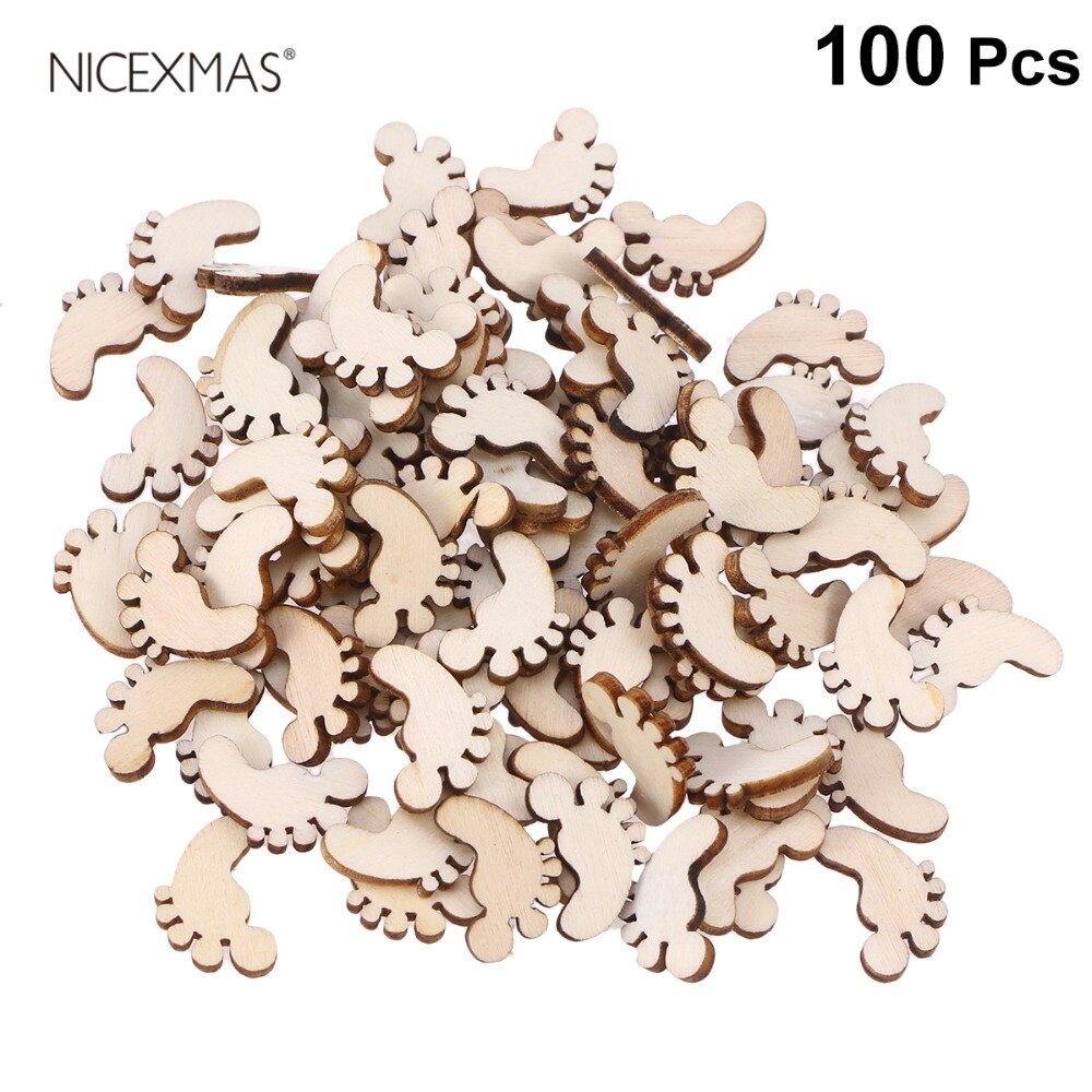 100 stücke Cartoon Fuß Form Holz Stück Ausschnitte Handwerk Verzierungen Holz Ornament Manuelle Zubehör für DIY Kunst