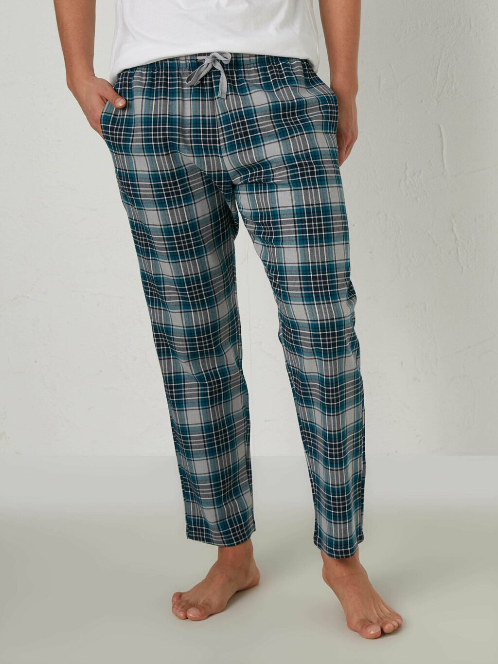 Pyjama Bodem Voor Mannen Geometrische Elastische Zachte Alle Seizoen Broek Thuis Pak Мужская Одежда Для Сна Katoen S M L Xl Pyjama: Blauw / S