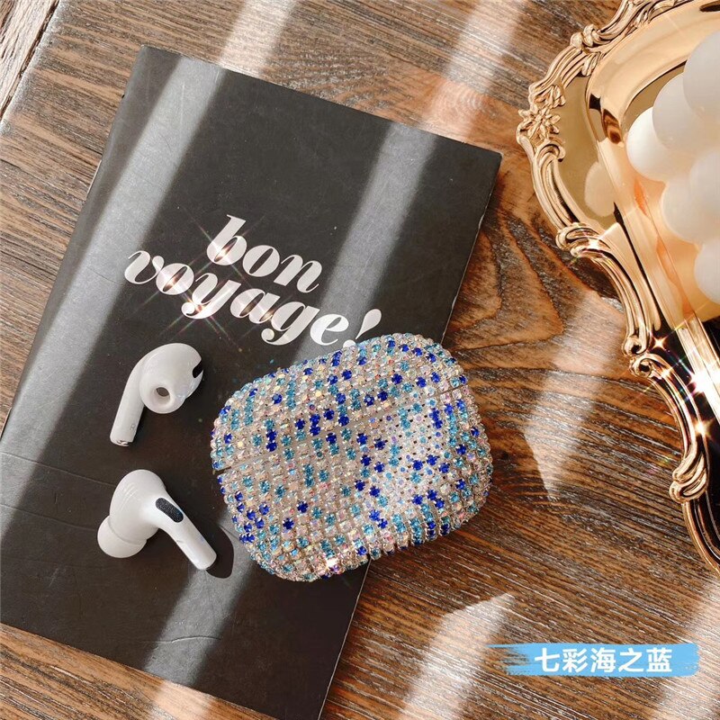 Di Lusso 3D Cristallo Del Diamante di Scintillio Del Trasduttore Auricolare Bluetooth Caso Dura di Caso per Airpods Pro 3 Aria Baccelli Pro La Copertura Wireless di Ricarica box: white blue