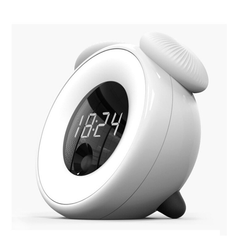 LED Digital Alarm Clock Smart Silent Radio Electronic Small Backlit Intelligent Sensor Children Cute Charging Night Sleep Light: White
