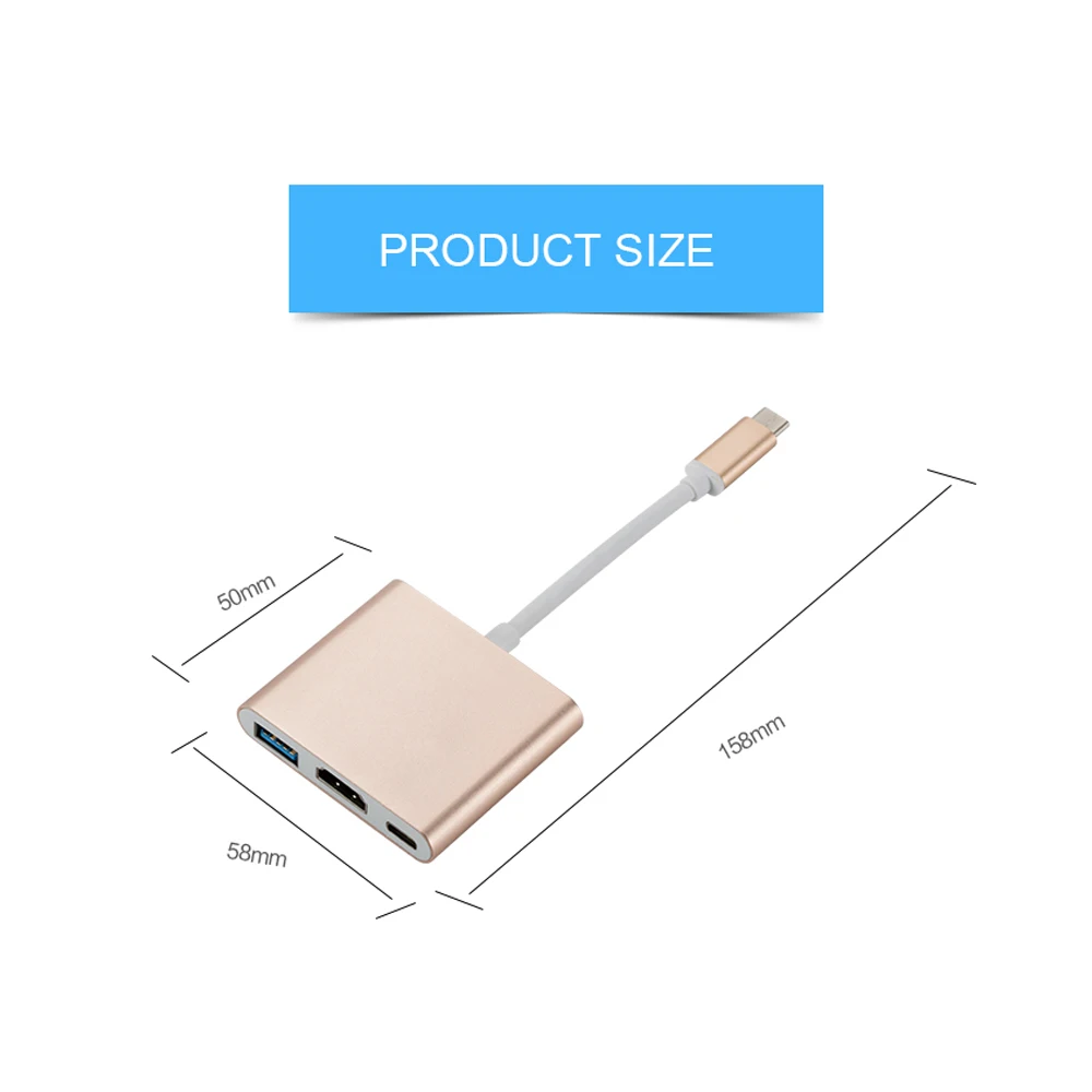 Adattatore convertitore da Usb c a Hd tipo c a HDMI-compatibile/USB 3.0/adattatore di tipo C in alluminio di tipo C per MacBook Pro/Air/Huawei Mate