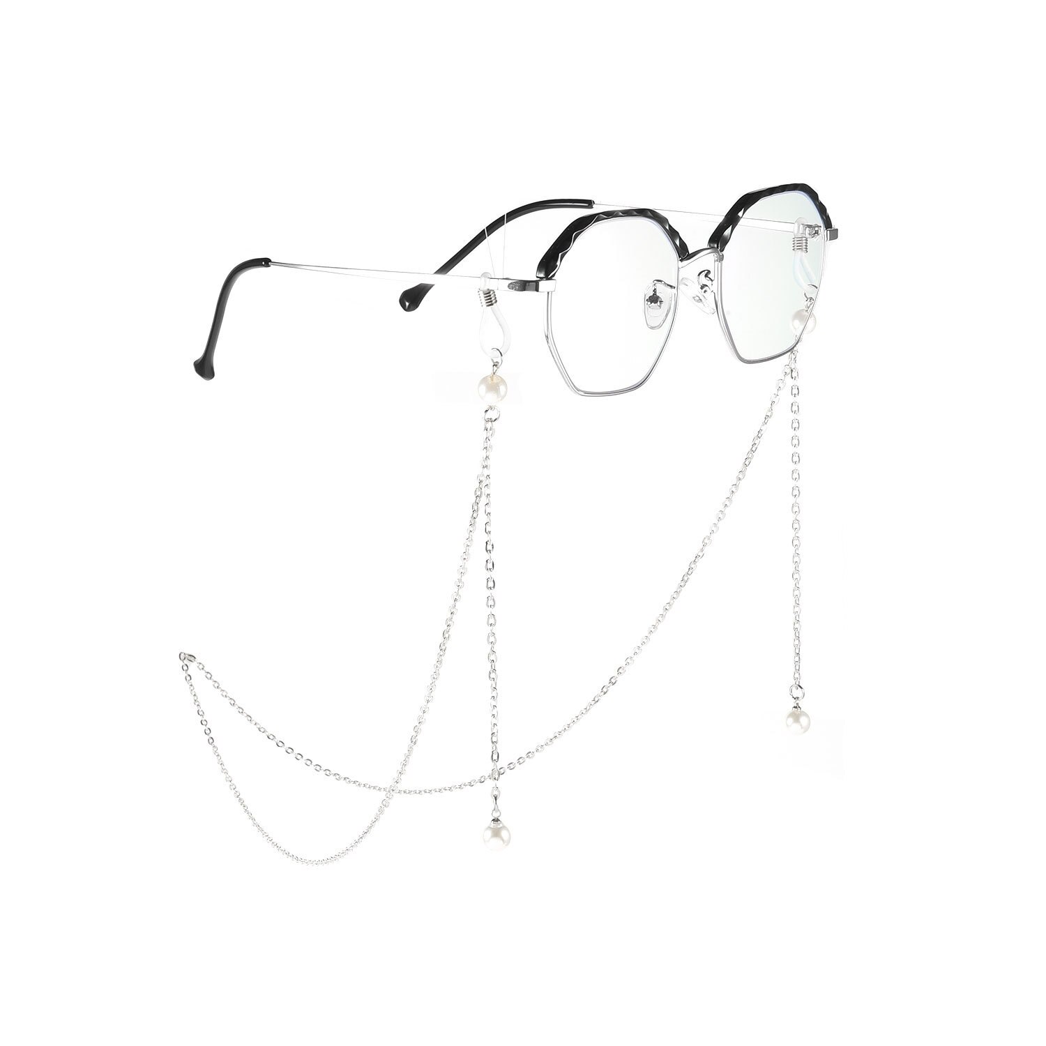 femmes lien chaîne perle perles lunettes chaînes Silicone lunettes cordon cristal lunettes de soleil collier bande accessoires: WhiteChainPearl