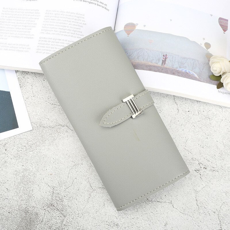 Vrouwen europese luxe kleur trekriem lange portemonnees voor dames handtas standaard portemonnees kaarthouder: Lichtgrijs