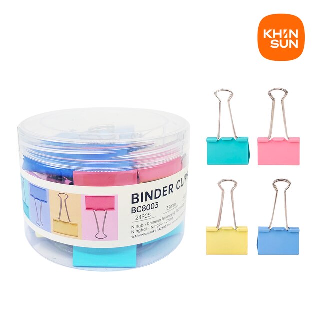 Khinsun Color Binder Clip 15/19/25/32mm Multicolor Paper clips Document File Binder school office supplies E8554A: 32mm-24 Clips