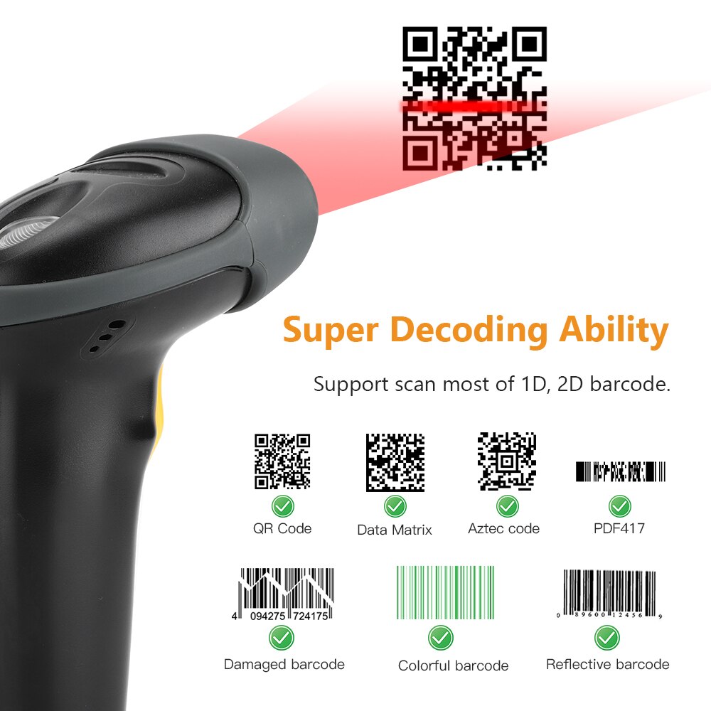 Evnvn 1D 2D Usb Wired Barcode Scanner Auto-Sensing Qr Code Reader Data Matrix PDF417 Barcode Scanning Voor windows Macos Linux