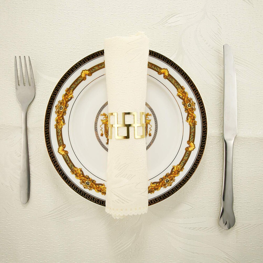 6Pcs Legering Vierkante Holle Servetringen Diner Goud Zilver Kleur Servet Houder Handdoek Serviette Servies Ring Gesp Tafel Decor