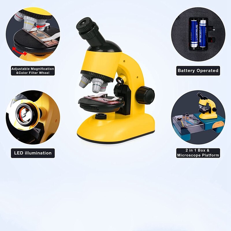 Kit de Microscope pour enfants de 8 à 12 ans, Kits de Science pour enfants, grossissement LED 40X-1200X, pour débutants garçons filles