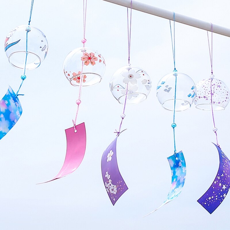 Japonais sakura Style verre vent carillon cerisier fleur vent suspendus cloches sonnette mignon fille chambre pendentif décoration de la maison #