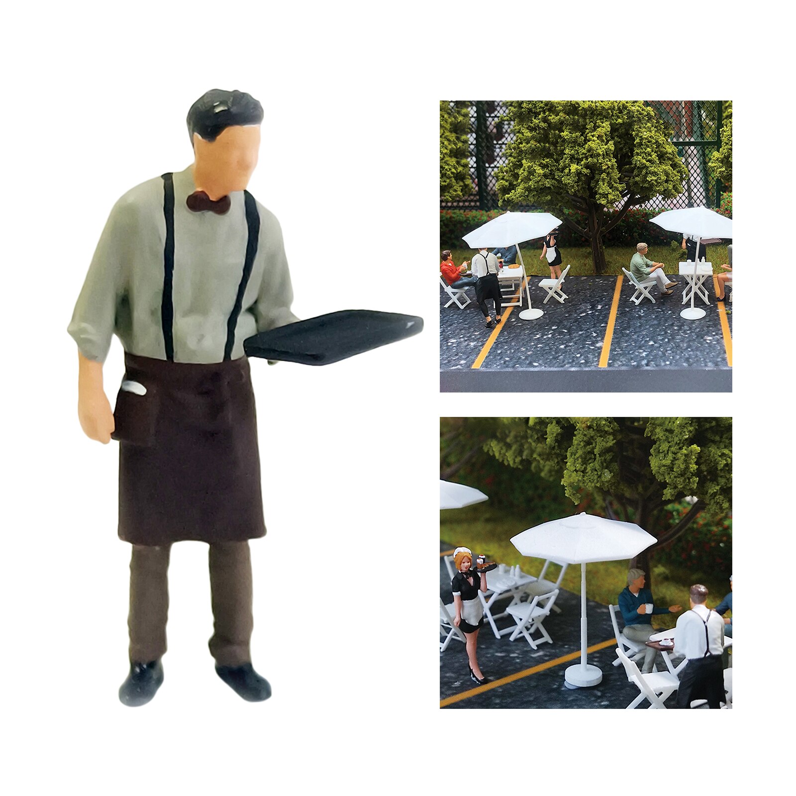 RM 1/64 Painted Mini Figure Waiter Waitress Manger Doll Miniature Street Scene Train Railway DIY Model Building Kits Diorama: Waiter Coffee