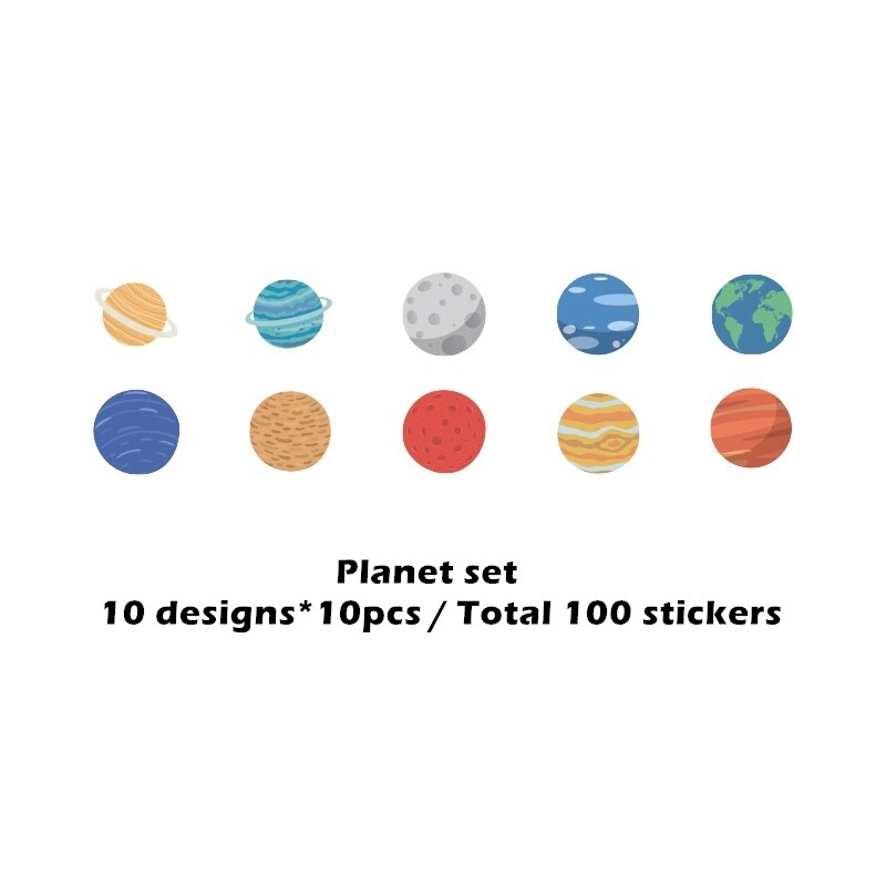 100pcs Lovely Stickers Set Mini Cartoon Geometry Planet Fruit Diaries Note Sticker Album Diary Decoration Home DIY F417: Planet set