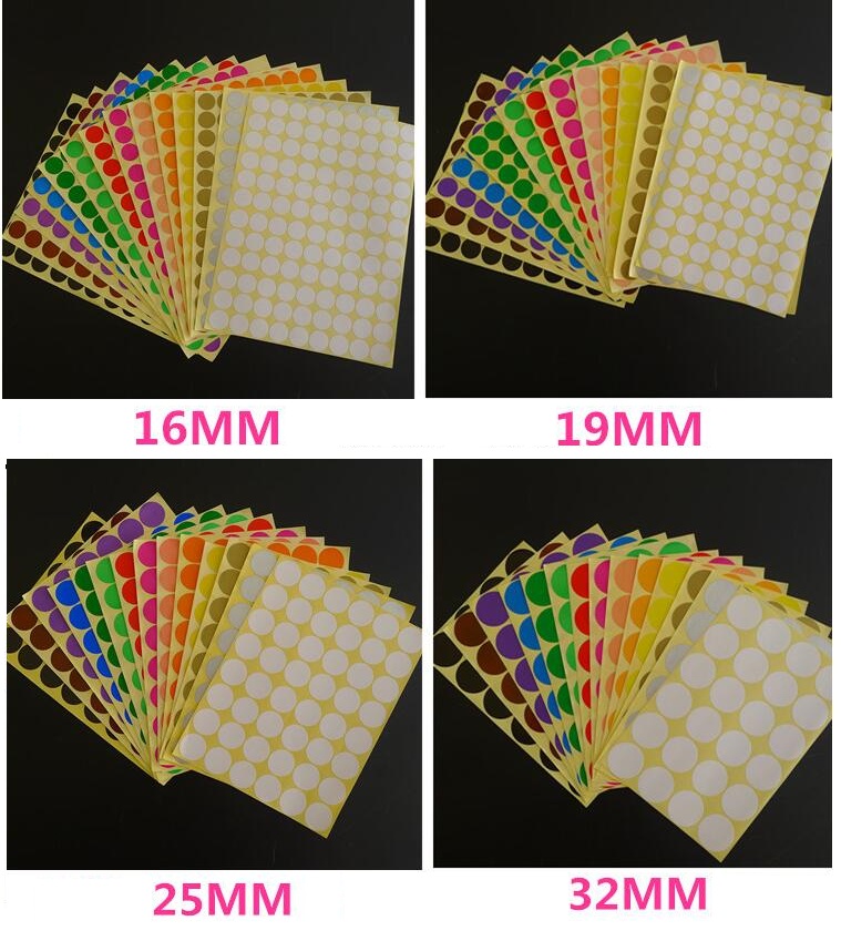 Dot Aufkleber 12 Blätter 6mm 8mm 10mm 13mm 16mm19mm 25mm 32mmRound Label Self Adhesive dot Aufkleber Büro Schule Lieferant Mix farbe