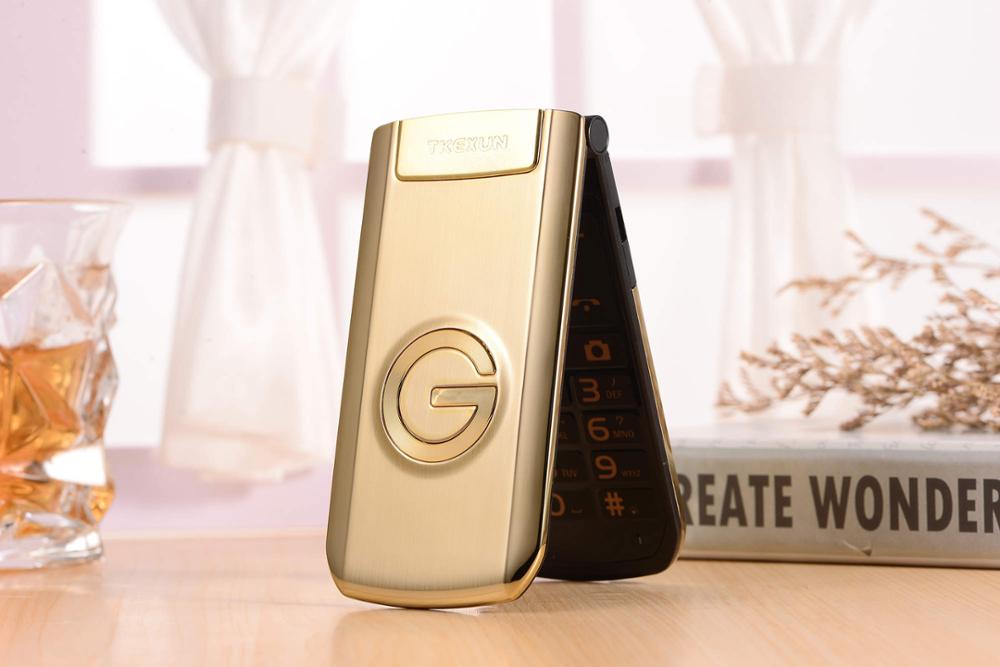 Téléphone haut de gamme en métal TKEXUN G9000 G3 grand son grand clavier 1600mAh lampe de poche bluetooth vieil homme téléphone portable: Add 8GB TF Card / Gold