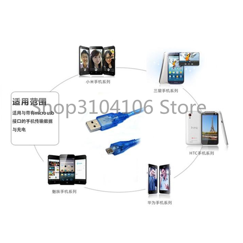 Micro USB 2.0 Data Cable USB Type A to Mirco USB 2.0 Male Dual Shielding(Foil+Braided inside) Transparent Blue