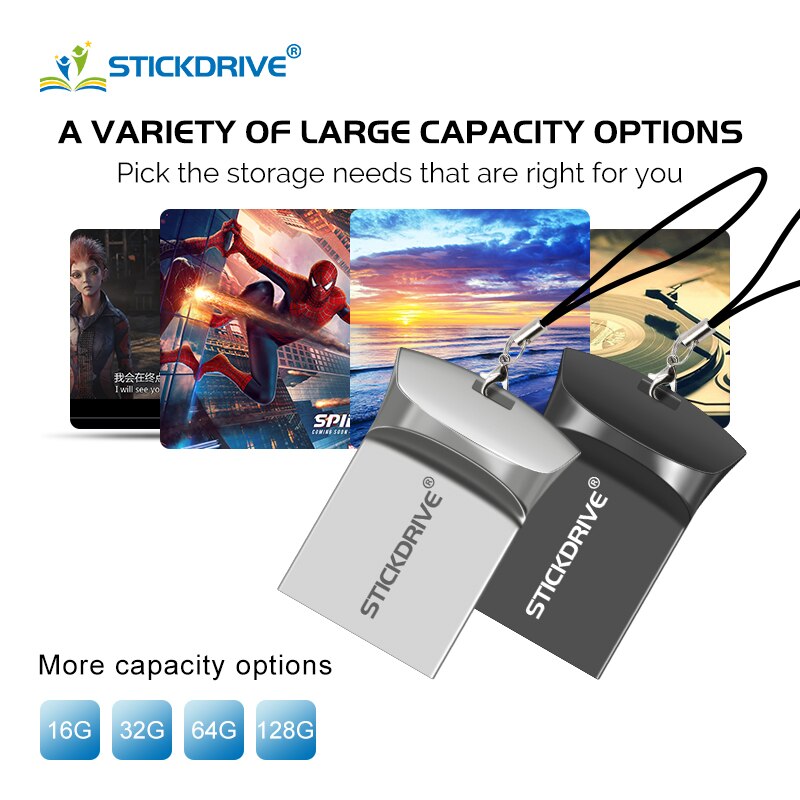 Mini pendrive de Metal, memoria USB 2,0, 8GB, 16GB, 32GB, 64GB, 128GB, con llavero en U