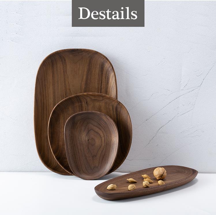 Ovalado irregular de madera de nogal Pan de frutas platos plato bandeja de té postre artículos de mesa plato para cena conjunto