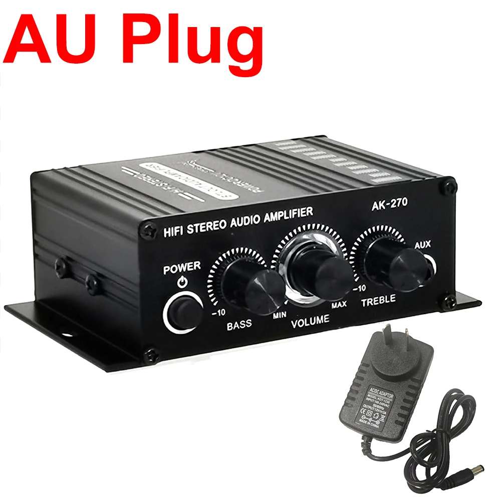 AK-270 Amplificatore audio Canale audio 2.0 Amplificatore audio digitale HIFI Stereo Ingresso AUX Mini amplificatore audio portatile per auto e casa: Oro