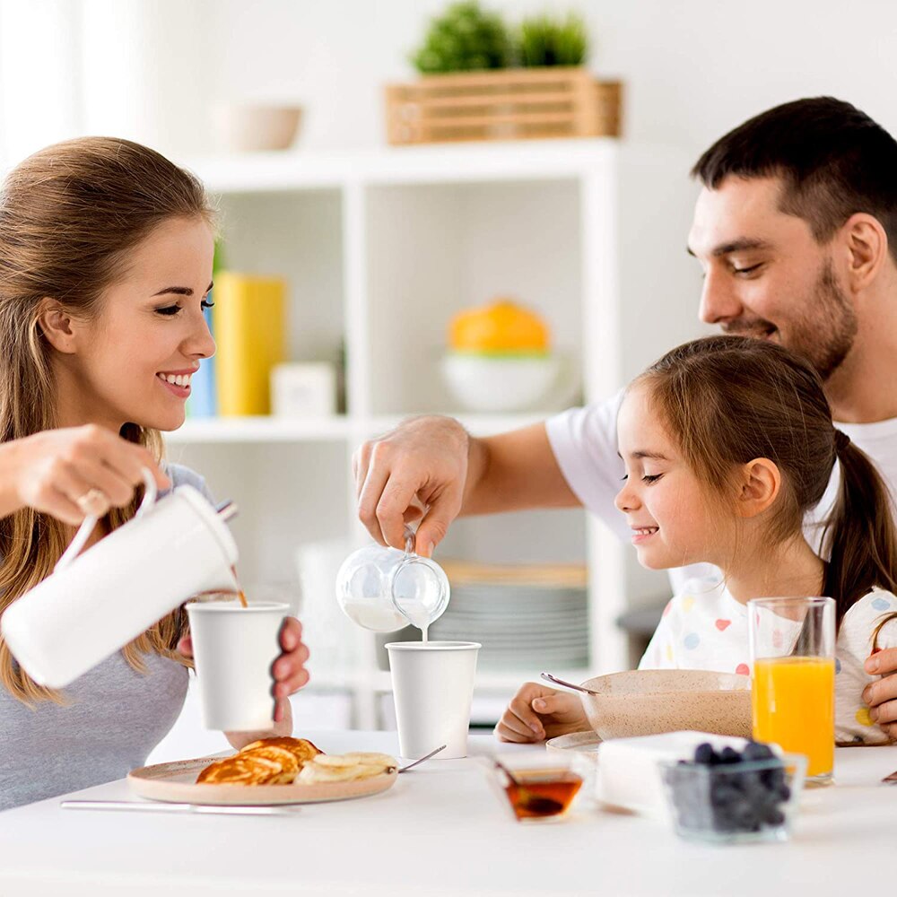 50 CT 16 Oz Tazas de té y café desechables con tapas, papel blanco ecológico, 450ml