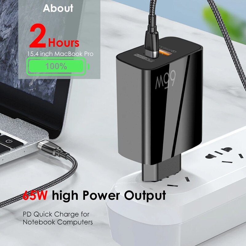 2 in 1 65W GaN Charger Quick Charge 4.0 3.0 Type C PD USB Charger with QC 4.0 3.0 Portable Fast Charger For iPhone 12 13 Samsung