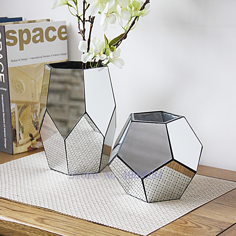 Geometrisk spegel skarv glas vas modernt hem vardagsrum skrivbord blomma arrangemang tillbehör dekorativa prydnader