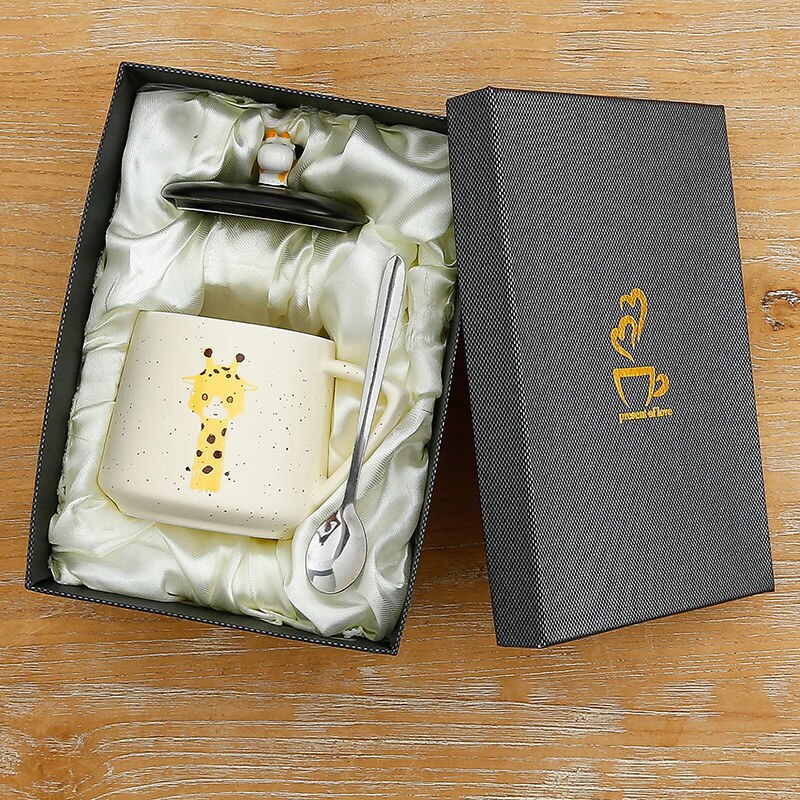 Giraffe Heat-resistant Mug Cartoon with Lid 400ml Cup Kitten Coffee Cup Travel Mug Ceramic Mugs Office Drinkware: E