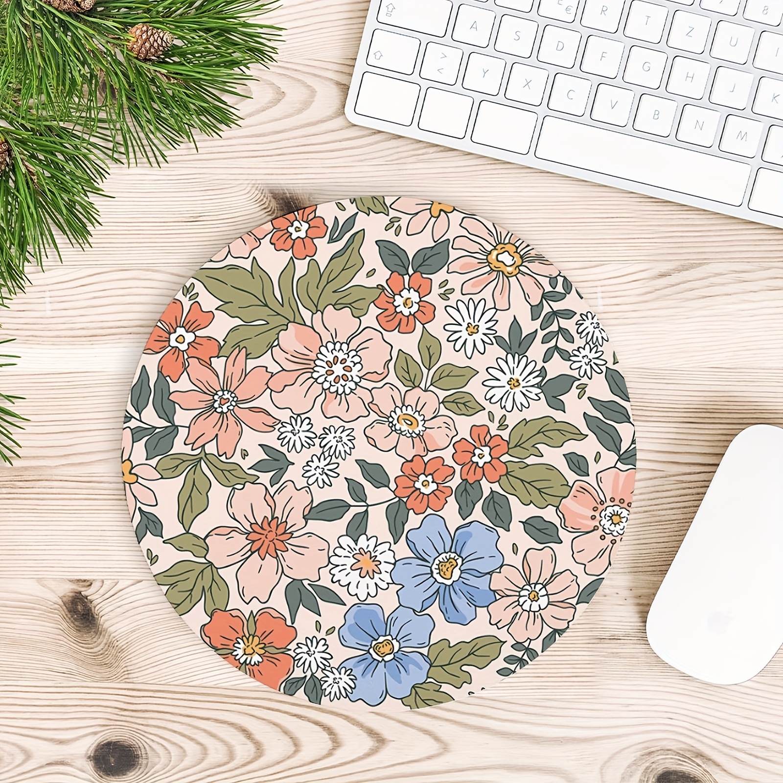 Cute Rubber Mouse Pad Charming Vintage Floral Round Mouse Pad Cute Non-Slip Desk Mat Offices Accessories Desk Pad Computer Table