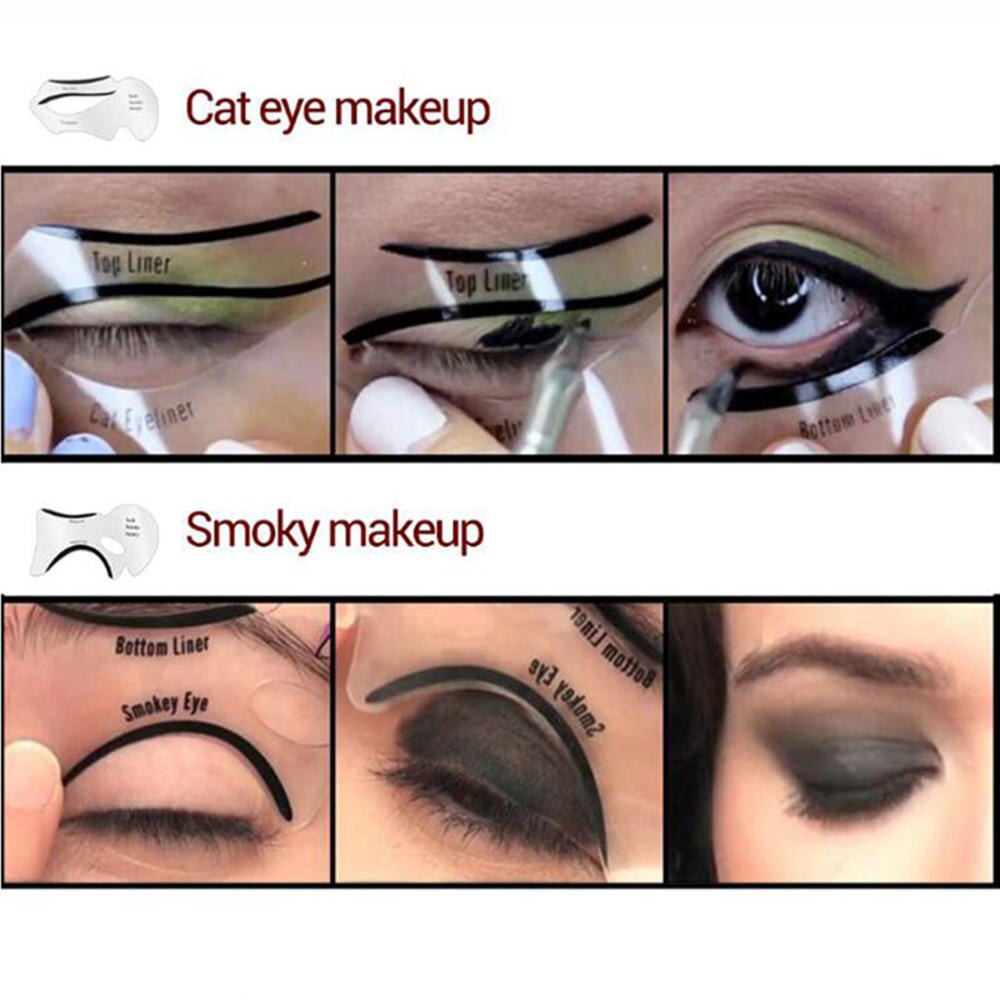 2Stck Professionelle Eyeliner Schablonen Modelle Vorlage Gestaltung Werkzeuge Augenbrauen Vorlage Karte Lidschatten Eyeliner Schablone machen-hoch-Werkzeug